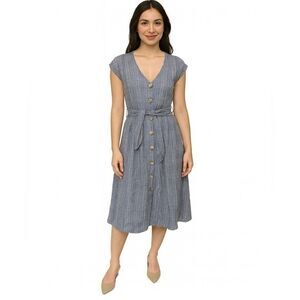 MNG‎ Plaid Button Front Textured Waist Tie Midi Dress, XS